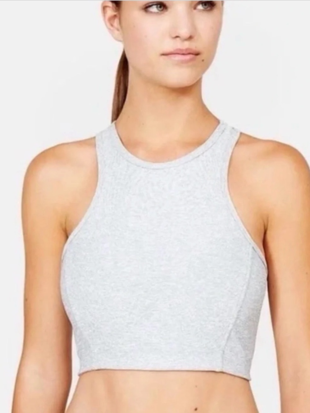 Outdoor Voices Athena Crop Bra in a Light Heather Gray